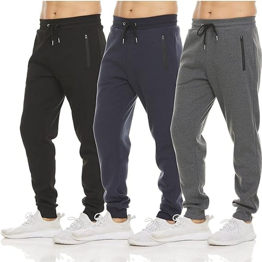 3-Pack: Men's Fleece Active Joggers with Zipper Pockets