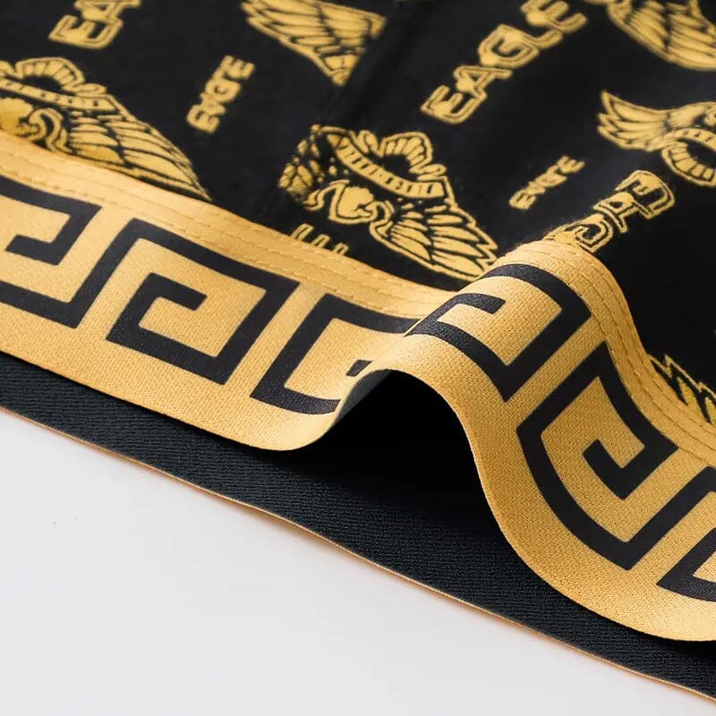 4-Pieces: Men's Luxury Black Golden Print Mid-Waist Boxer Brief