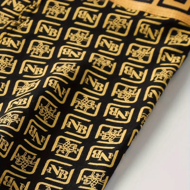 4-Pieces: Men's Luxury Black Golden Print Mid-Waist Boxer Brief
