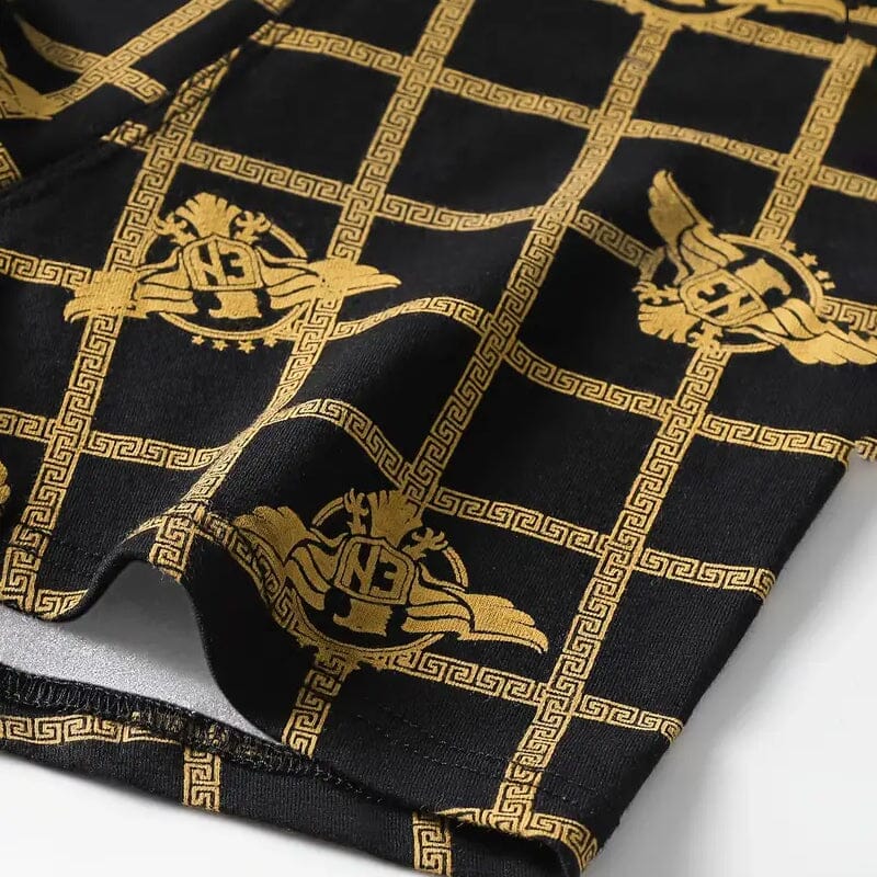 4-Pieces: Men's Luxury Black Golden Print Mid-Waist Boxer Brief