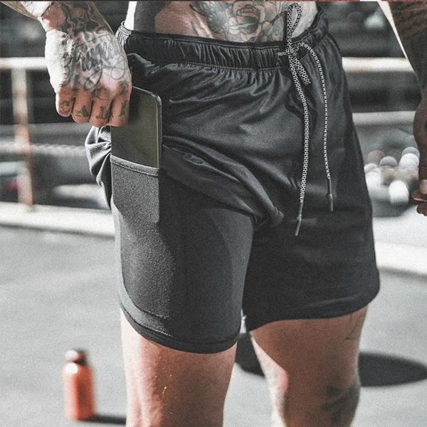 Fashion Men Elastic Waist Sports Shorts with Phone Pocket