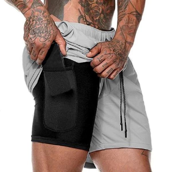Fashion Men Elastic Waist Sports Shorts with Phone Pocket