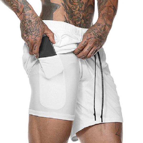 Fashion Men Elastic Waist Sports Shorts with Phone Pocket